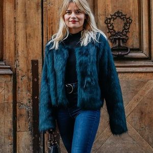Free People Teal Faux Fur Jacket